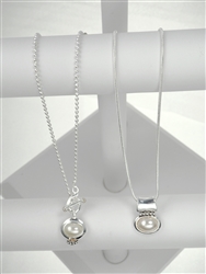 Assortment of Silver Plated 17.5” Necklaces with Fancy Cream Pearl Pendants, 4 Piece Package, 2 of Each Style.