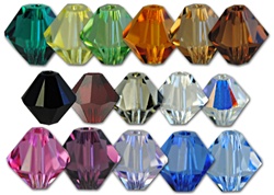 Swarovski Art. 5301 Bicone Crystal Bead - 6mm- Available in 16 colors, emerald, jonquil, peridot, topaz, lt. colorado topaz, smoked topaz, jet, siam, black diamond, rose, amethyst, violet, sapphire & lt. sapphire.