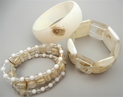 White/Gold Lucite Stretch Bracelets, set of 3 styles 6pc sets