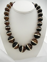 Coldwater Creek Large Bead Necklace, 20 inch with extender, Black Amber Gold