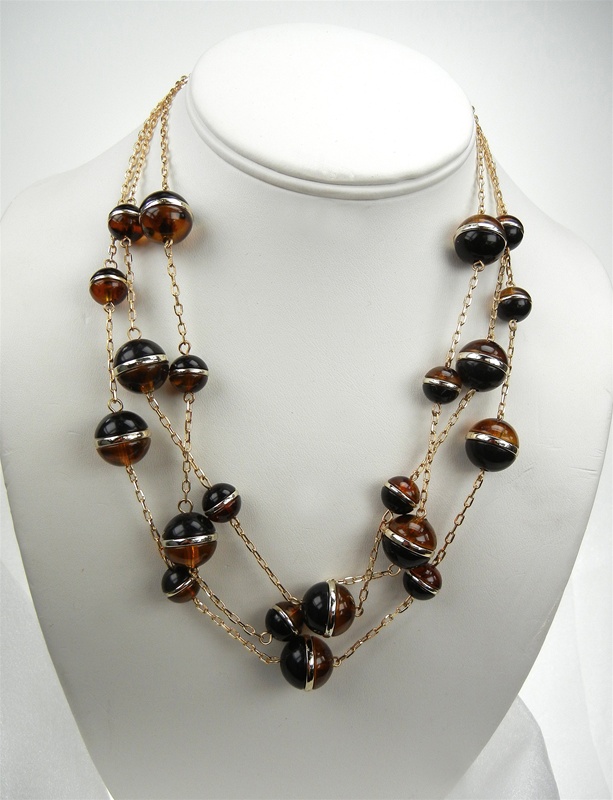 Black and Tan Beaded Gold Necklace