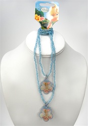 Authentic Disney Double Row Tinkerbell Necklace, Blue AB Seed Beads with 2 Flower Pendants, Best Friends