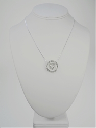 17.5” Silver Snake Necklace with Round and Heart Double Pendant w/ Clear Crystal Rhinestones. One Dozen.