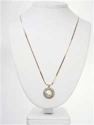 Gold Plated Flat Snake Chain Necklace with Pearl and Rhinestone Rondelle Pendant. One Dozen.