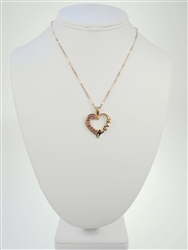 Gold Plated Chain Necklace with Love Heart and Pink Rhinestone Pendant. Extender Chain. One Dozen.