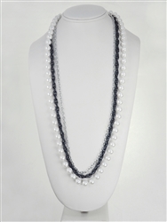 3-Row Graduated White, Silver and Hematite 26" Necklaces. One Dozen.